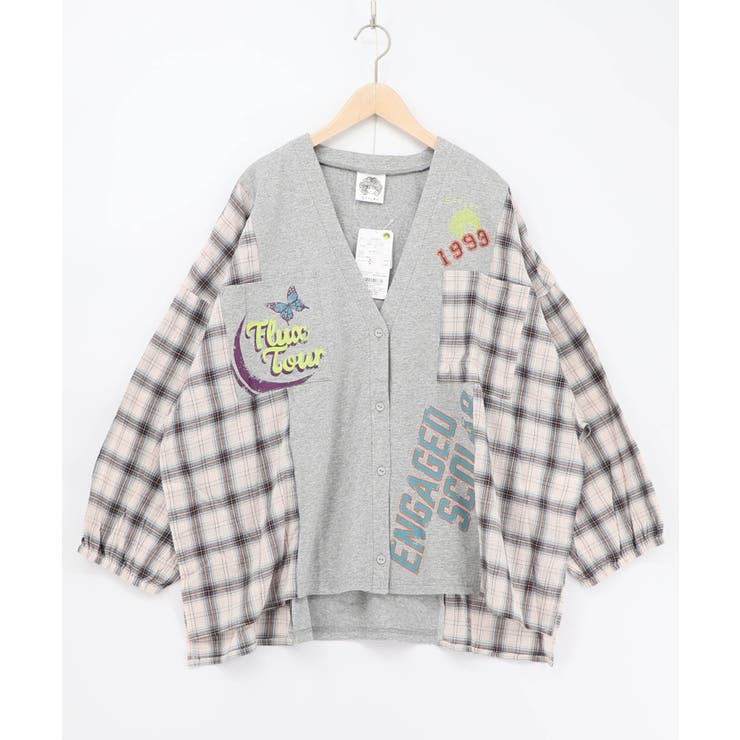 杢グレー | レトロ柄チェック切替カーディガン | ScoLar