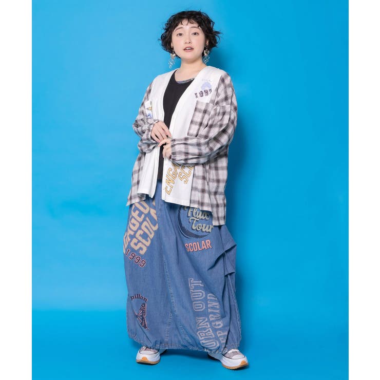 レトロ柄チェック切替カーディガン | ScoLar | 詳細画像1 