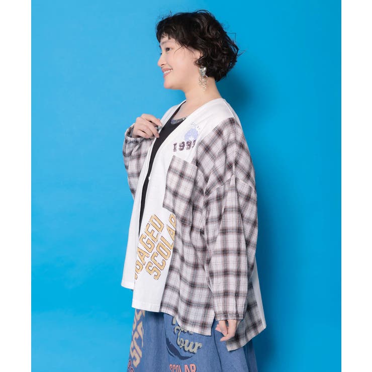 レトロ柄チェック切替カーディガン | ScoLar | 詳細画像3 