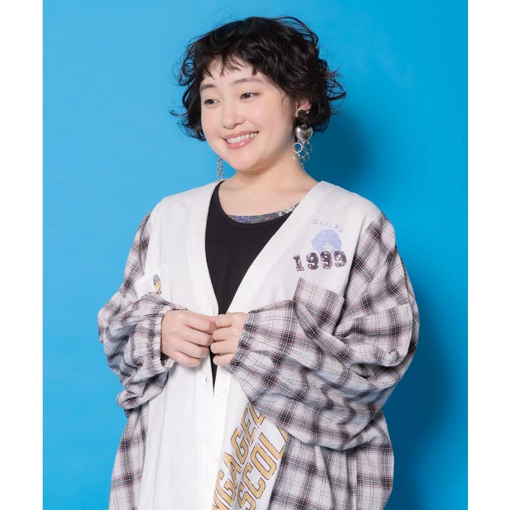 レトロ柄チェック切替カーディガン | ScoLar | 詳細画像6 