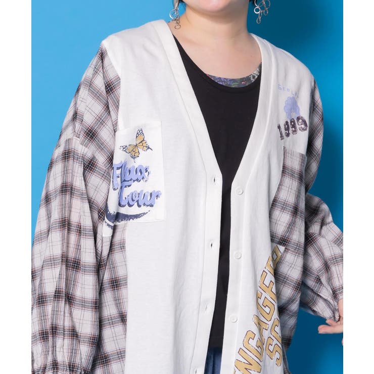 レトロ柄チェック切替カーディガン | ScoLar | 詳細画像7 