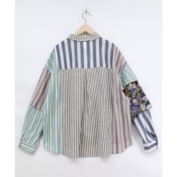 チェックorストライプ 総柄アシメパッチワークシャツ | ScoLar | 詳細画像2 