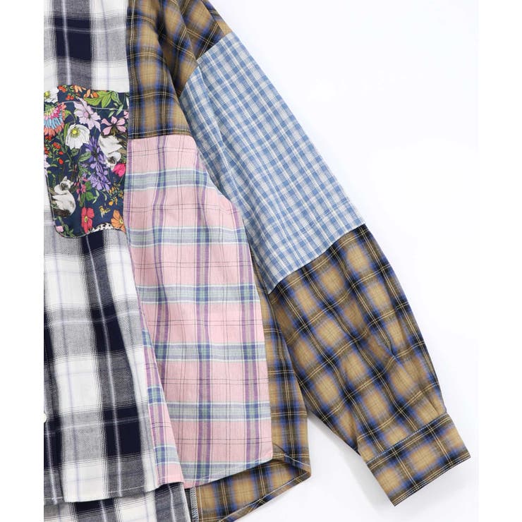 チェックorストライプ 総柄アシメパッチワークシャツ | ScoLar | 詳細画像8 
