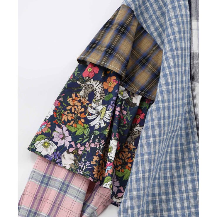 チェックorストライプ 総柄アシメパッチワークシャツ | ScoLar | 詳細画像9 