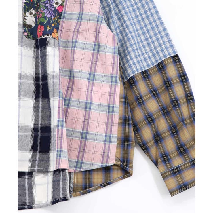 チェックorストライプ 総柄アシメパッチワークシャツ | ScoLar | 詳細画像11 