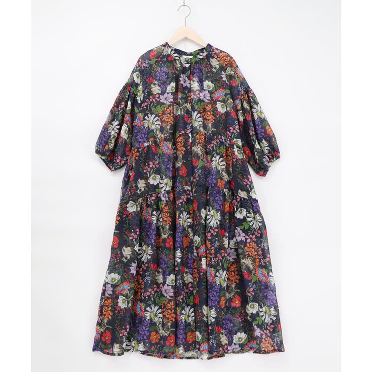 花ネコ柄シアー素材ティアードシャツワンピ | ScoLar | 詳細画像17 