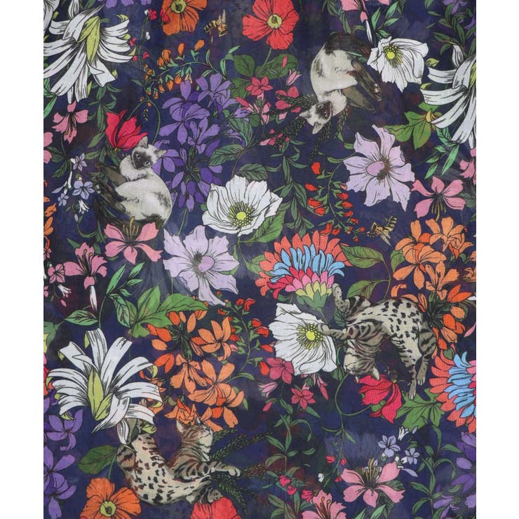 花ネコ柄シアー素材ティアードシャツワンピ | ScoLar | 詳細画像18 