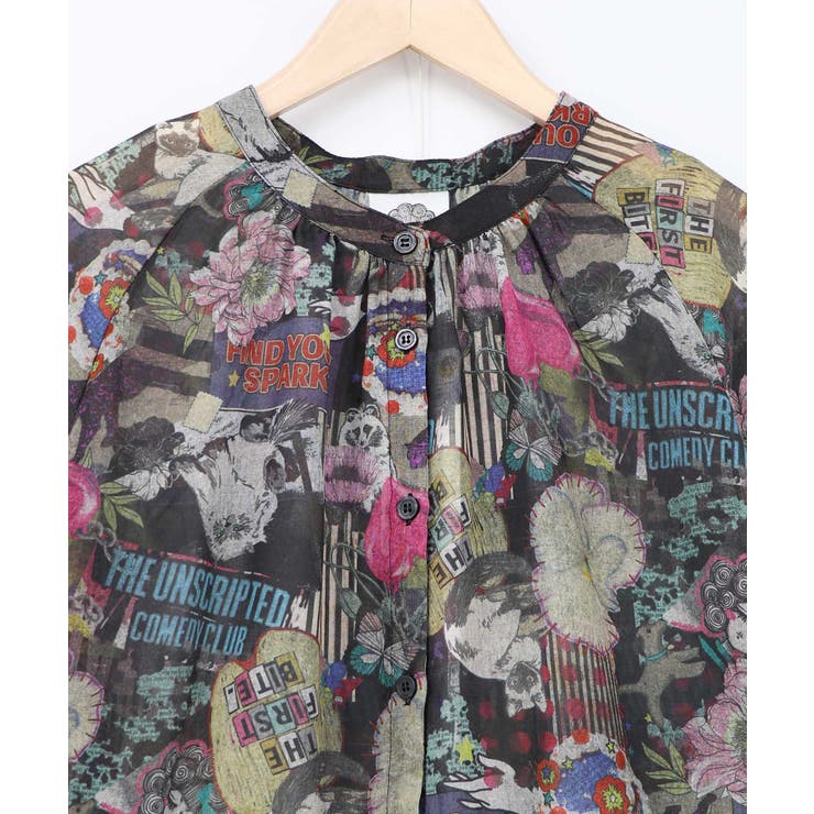 花ネコ柄シアー素材ティアードシャツワンピ | ScoLar | 詳細画像19 