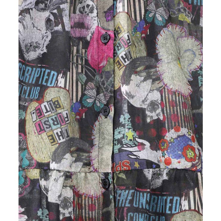 花ネコ柄シアー素材ティアードシャツワンピ | ScoLar | 詳細画像20 