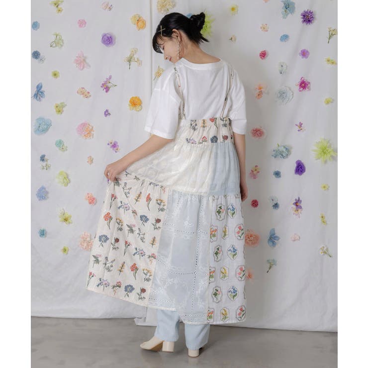 花刺繍×コットンレース×シアー 異素材キャミワンピース | ScoLar | 詳細画像4 