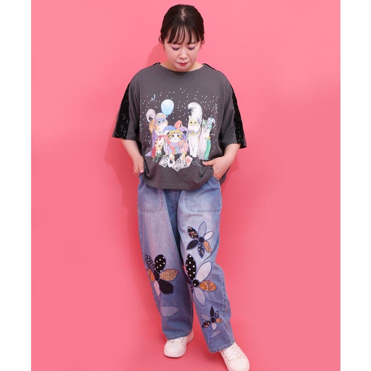 パッチワークお花アップリケデニムパンツ | ScoLar | 詳細画像9 
