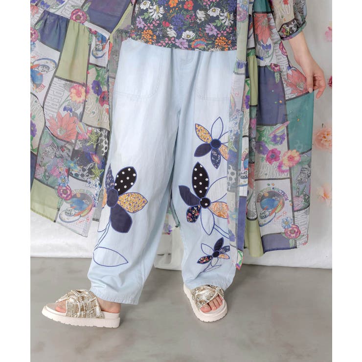 パッチワークお花アップリケデニムパンツ | ScoLar | 詳細画像7 