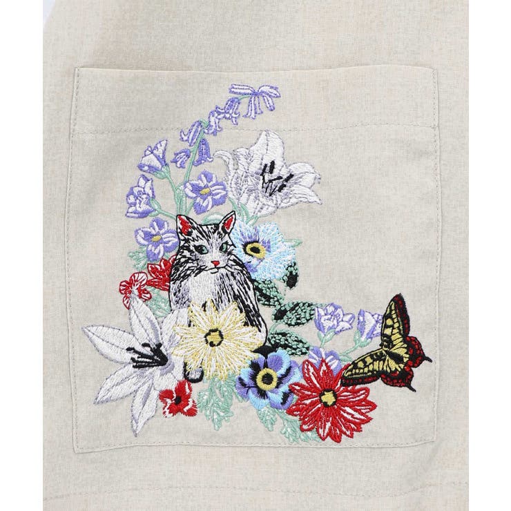 花ネコ刺繍入り半袖ジャケット | ScoLar | 詳細画像8 