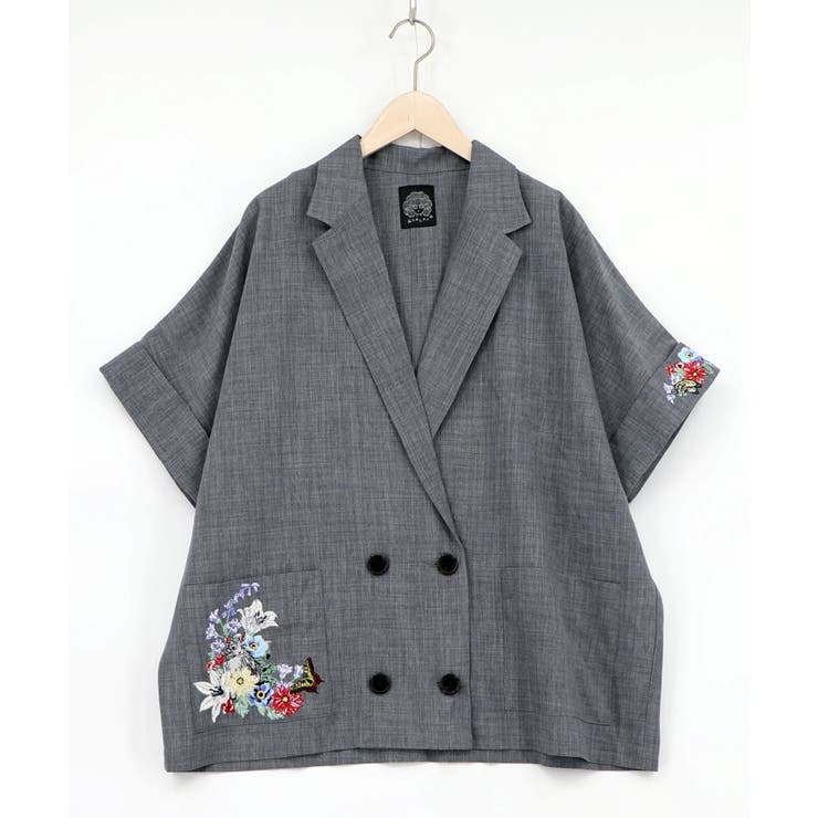 花ネコ刺繍入り半袖ジャケット | ScoLar | 詳細画像9 