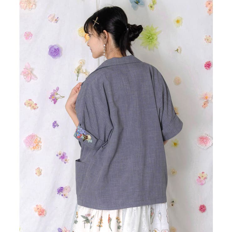 花ネコ刺繍入り半袖ジャケット | ScoLar | 詳細画像4 