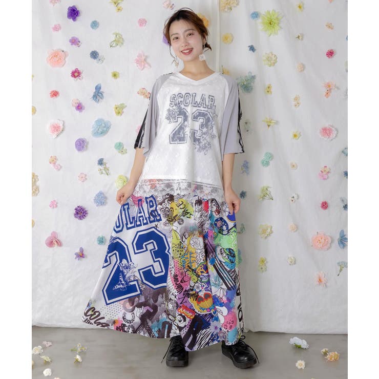 花チュールレース重ねユニフォーム風Tシャツ | ScoLar | 詳細画像1 