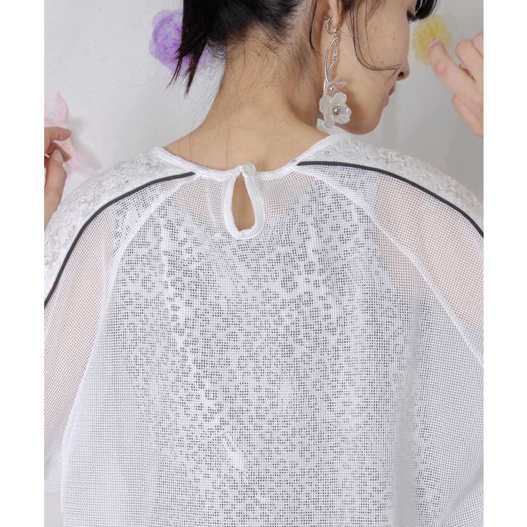 メッシュ×花柄レース 異素材Tシャツ | ScoLar | 詳細画像9 