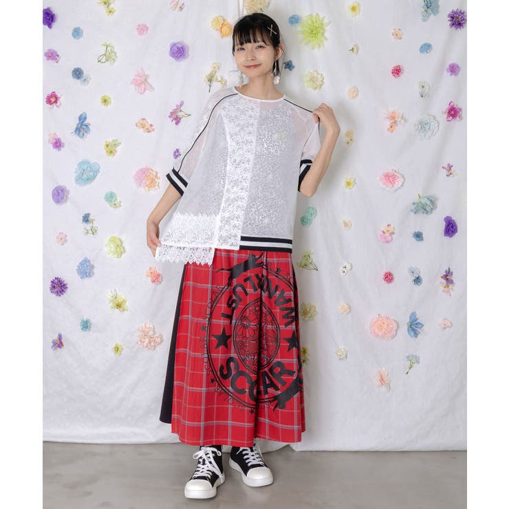 メッシュ×花柄レース 異素材Tシャツ | ScoLar | 詳細画像1 