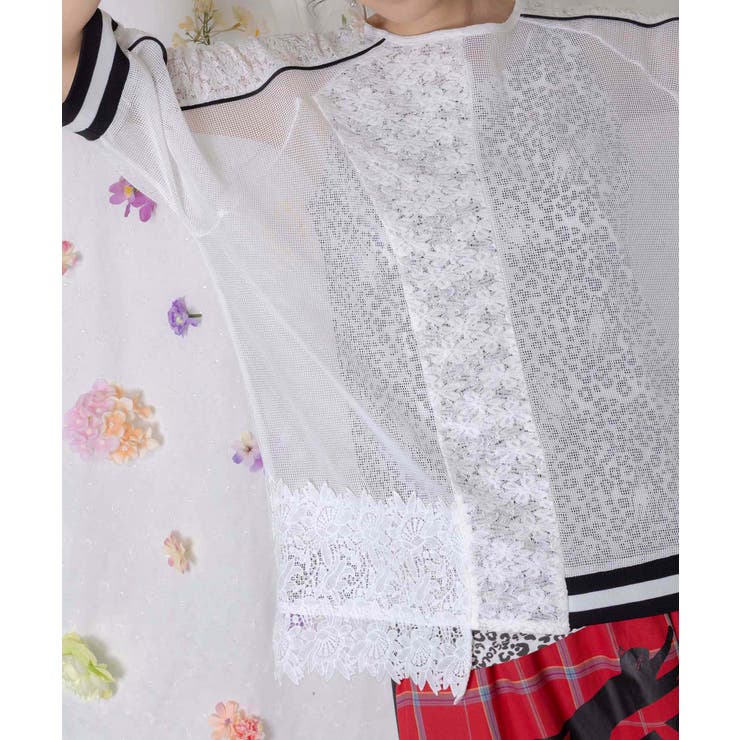 メッシュ×花柄レース 異素材Tシャツ | ScoLar | 詳細画像6 