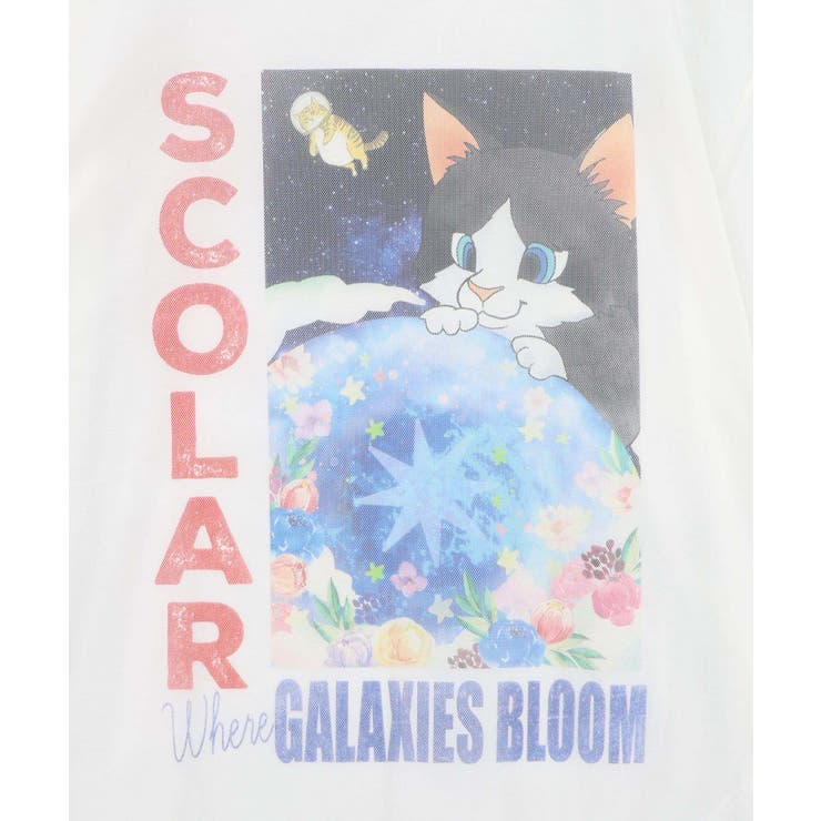 ネコ宇宙柄 チュール重ねTシャツ | ScoLar | 詳細画像7 