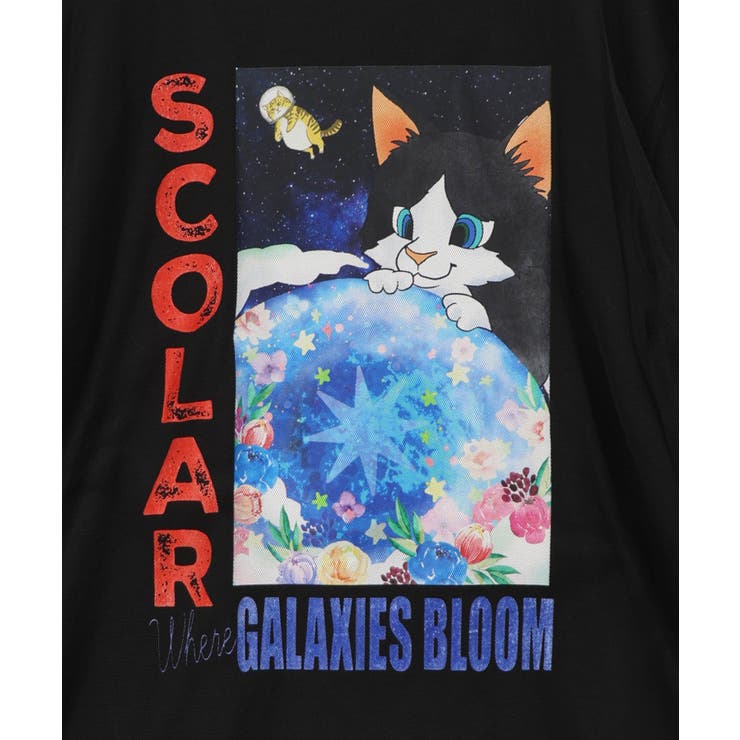 ネコ宇宙柄 チュール重ねTシャツ | ScoLar | 詳細画像8 
