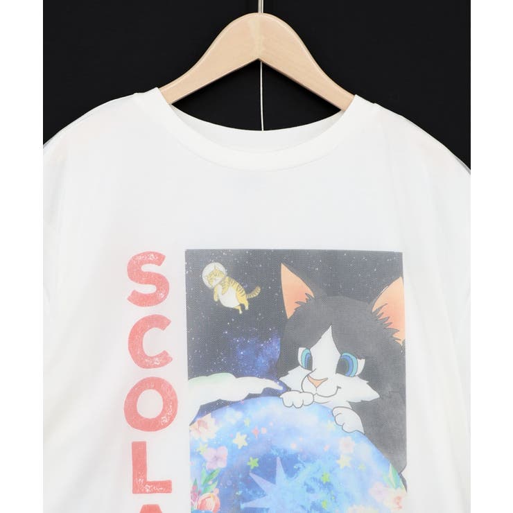 ネコ宇宙柄 チュール重ねTシャツ | ScoLar | 詳細画像9 