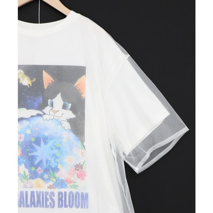 ネコ宇宙柄 チュール重ねTシャツ | ScoLar | 詳細画像10 