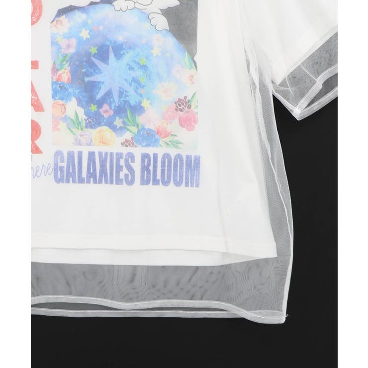 ネコ宇宙柄 チュール重ねTシャツ | ScoLar | 詳細画像11 