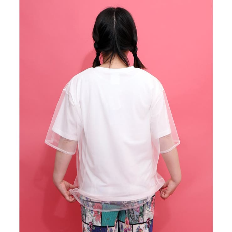 ネコ宇宙柄 チュール重ねTシャツ | ScoLar | 詳細画像3 