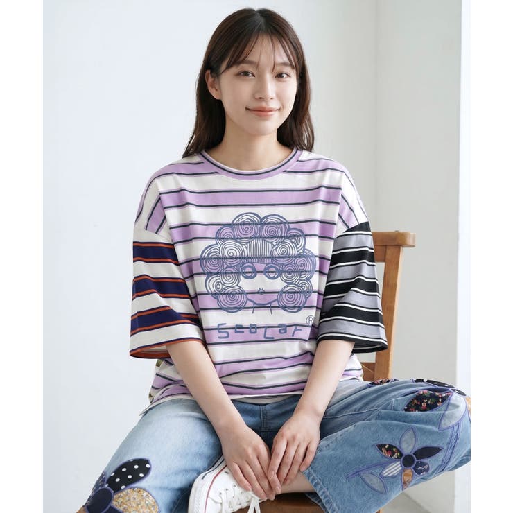 パープル | スカラーちゃん 配色ボーダー切替プルオーバー | ScoLar