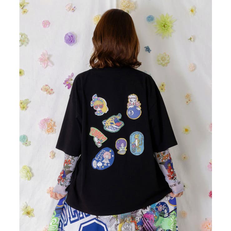 ポップレトロ調 ワッペン風バック刺繍アップリケTシャツ | ScoLar | 詳細画像4 