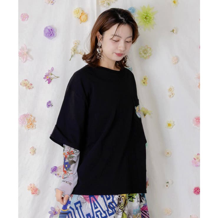 ポップレトロ調 ワッペン風バック刺繍アップリケTシャツ | ScoLar | 詳細画像5 