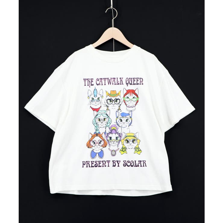 オフホワイト | キャットウォーククイーン柄Tシャツ | ScoLar