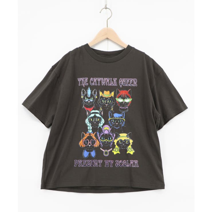 チャコールグレー | キャットウォーククイーン柄Tシャツ | ScoLar