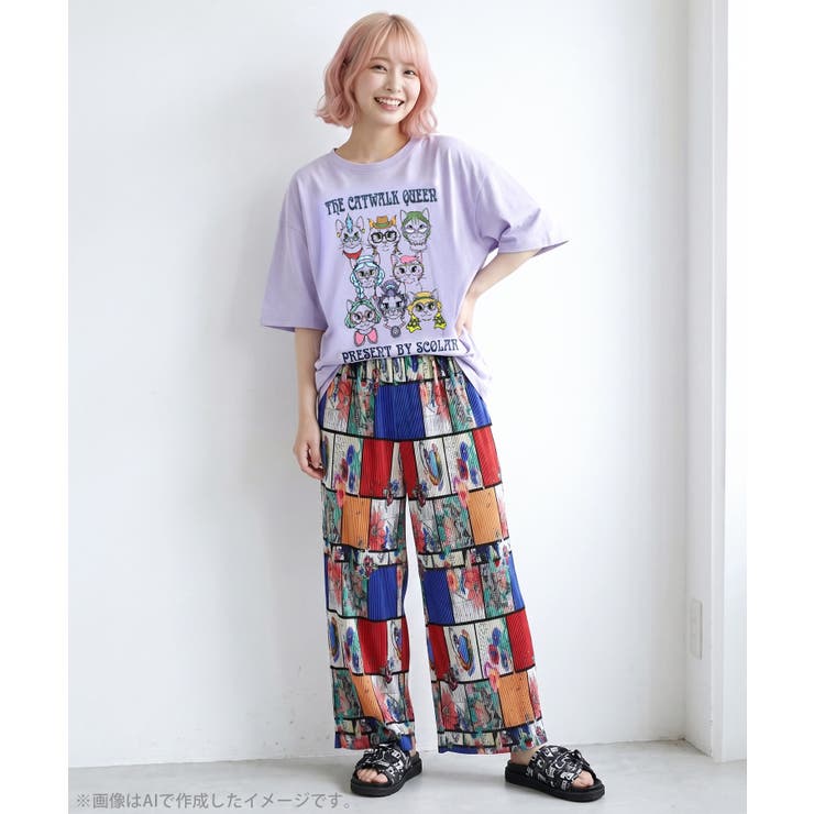キャットウォーククイーン柄Tシャツ | ScoLar | 詳細画像1 