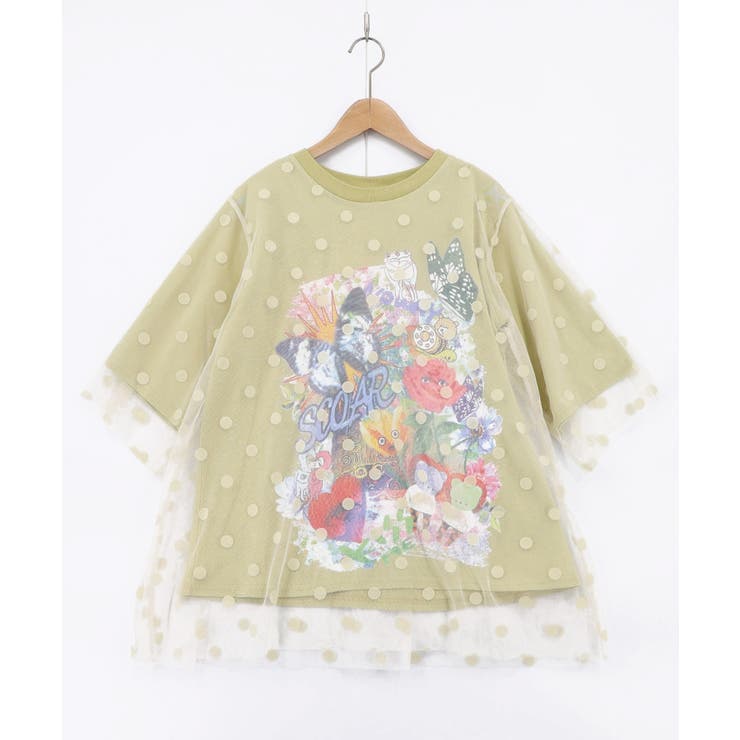 ドットチュール重ねアート柄Tシャツ | ScoLar | 詳細画像9 