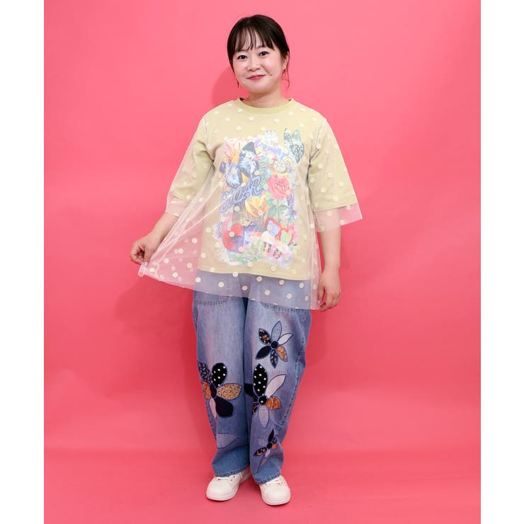 ドットチュール重ねアート柄Tシャツ | ScoLar | 詳細画像1 