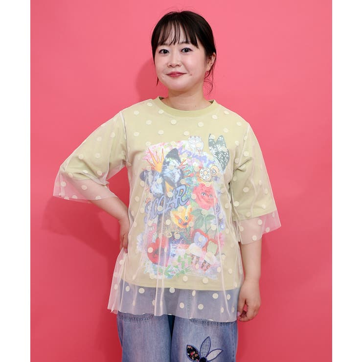 ドットチュール重ねアート柄Tシャツ | ScoLar | 詳細画像2 
