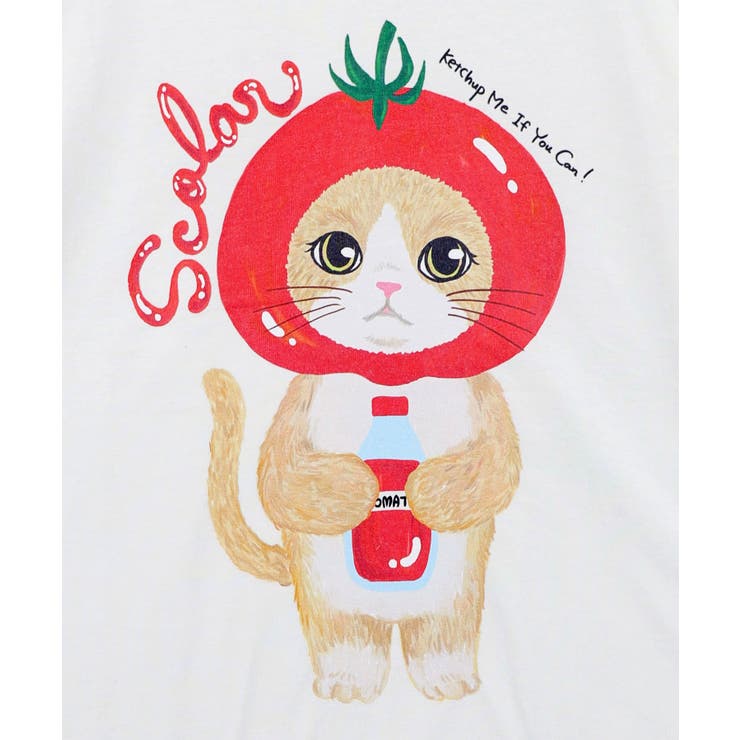 トマトにゃんこ柄プリントTシャツ | ScoLar | 詳細画像9 