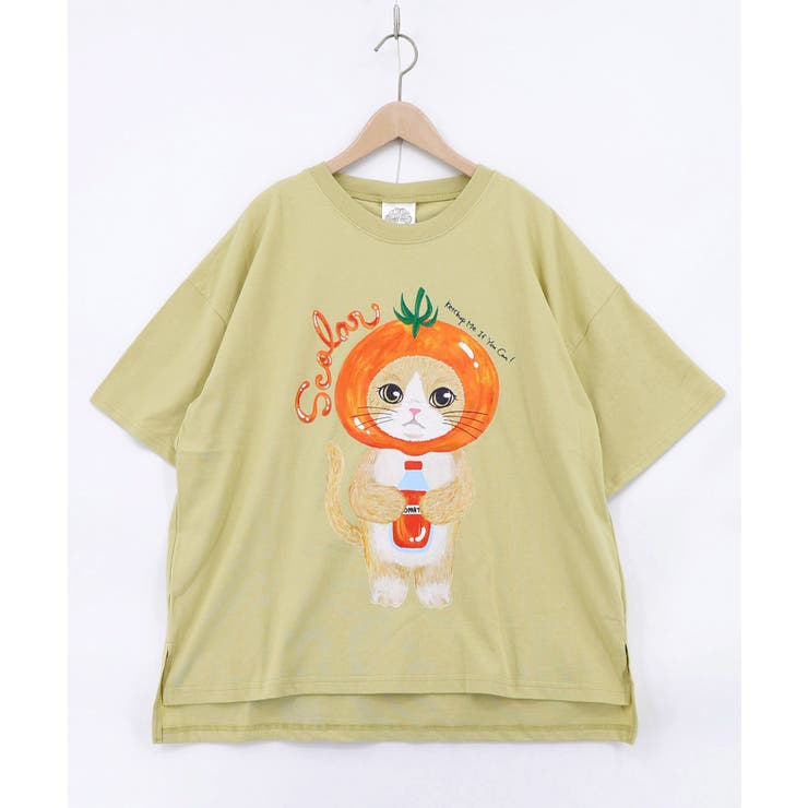 トマトにゃんこ柄プリントTシャツ | ScoLar | 詳細画像11 