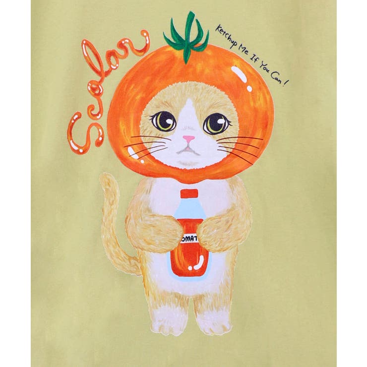 トマトにゃんこ柄プリントTシャツ | ScoLar | 詳細画像12 