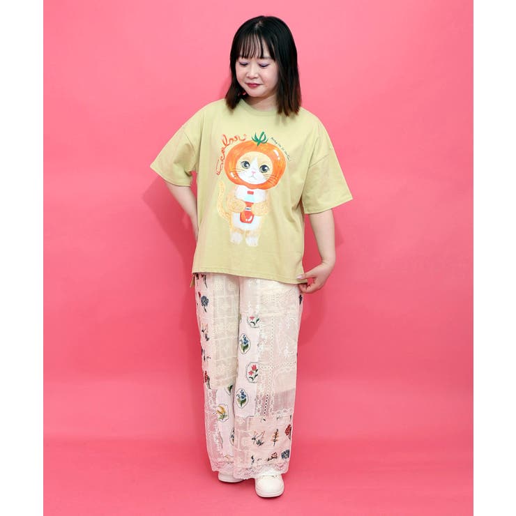 トマトにゃんこ柄プリントTシャツ | ScoLar | 詳細画像1 