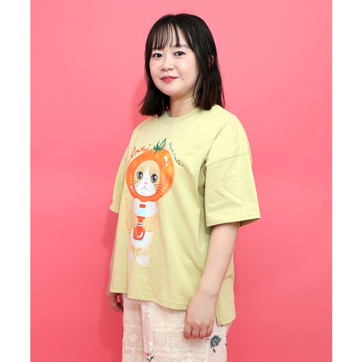 トマトにゃんこ柄プリントTシャツ | ScoLar | 詳細画像2 