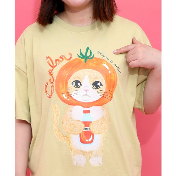 トマトにゃんこ柄プリントTシャツ | ScoLar | 詳細画像4 