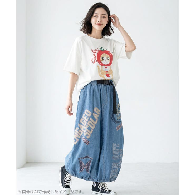 トマトにゃんこ柄プリントTシャツ | ScoLar | 詳細画像7 