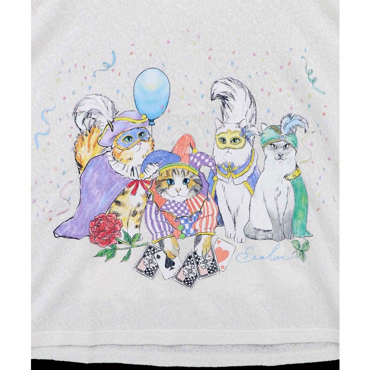 仮面舞踏会のネコ柄 ドルマンスリーブTシャツ | ScoLar | 詳細画像7 