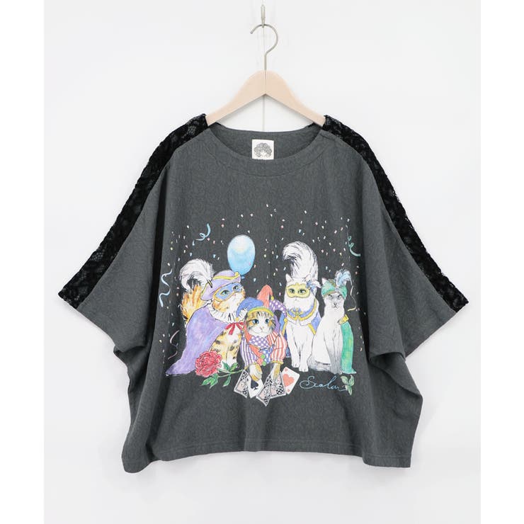 仮面舞踏会のネコ柄 ドルマンスリーブTシャツ | ScoLar | 詳細画像8 