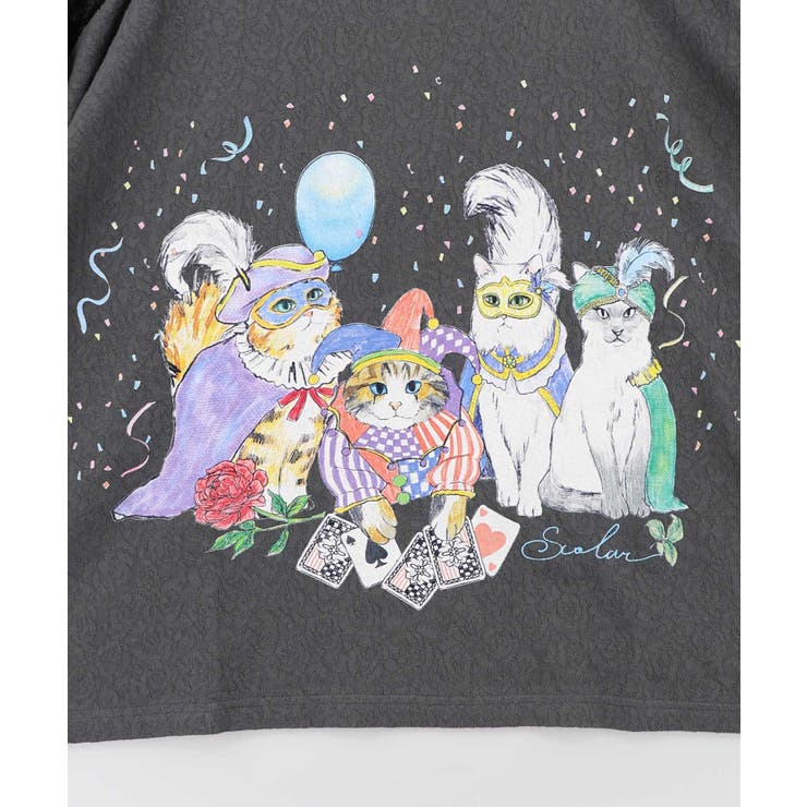 仮面舞踏会のネコ柄 ドルマンスリーブTシャツ | ScoLar | 詳細画像10 