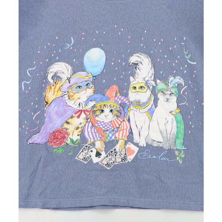 仮面舞踏会のネコ柄 ドルマンスリーブTシャツ | ScoLar | 詳細画像12 