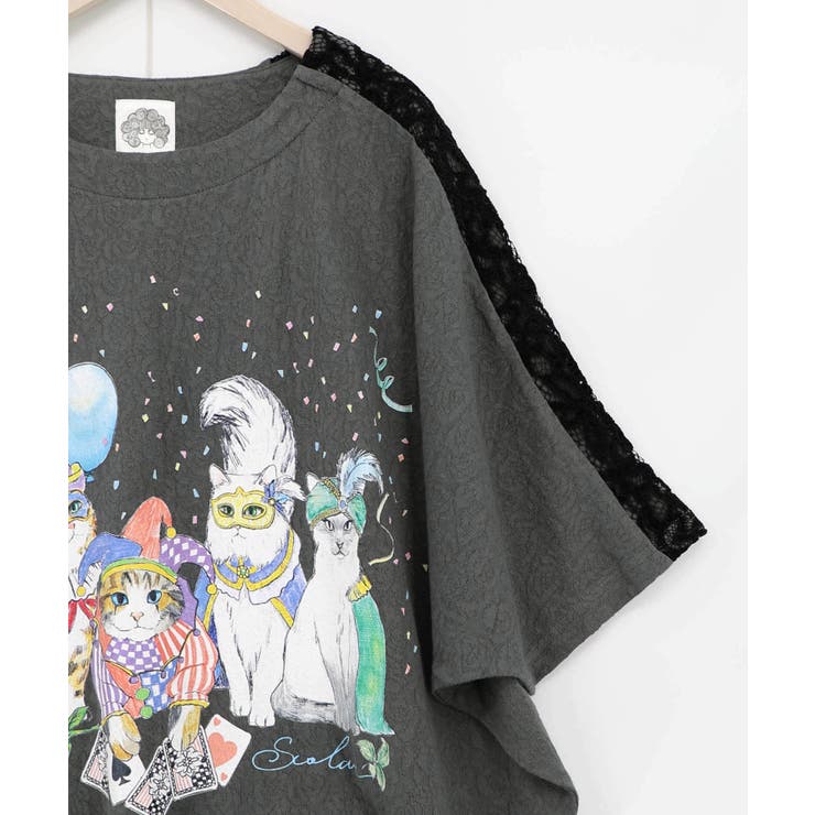 仮面舞踏会のネコ柄 ドルマンスリーブTシャツ | ScoLar | 詳細画像14 
